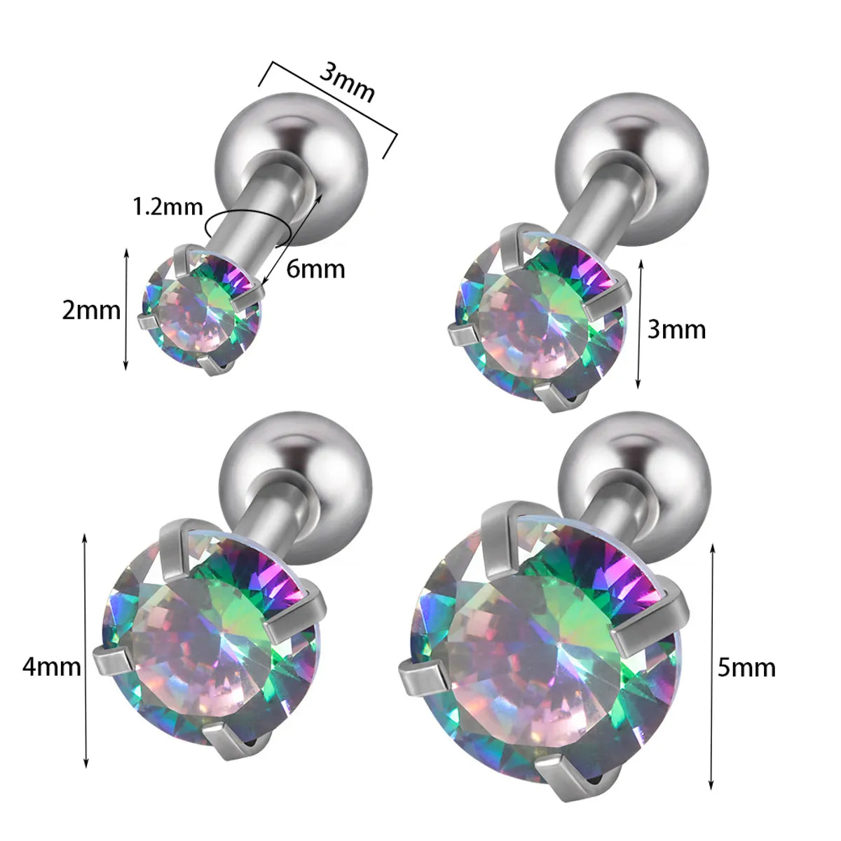 4 Piece Set Ear Cartilage Rings & Studs Retro Round 304 Stainless Steel Synthetic Opal Zircon Inlay Synthetic Opal Zircon