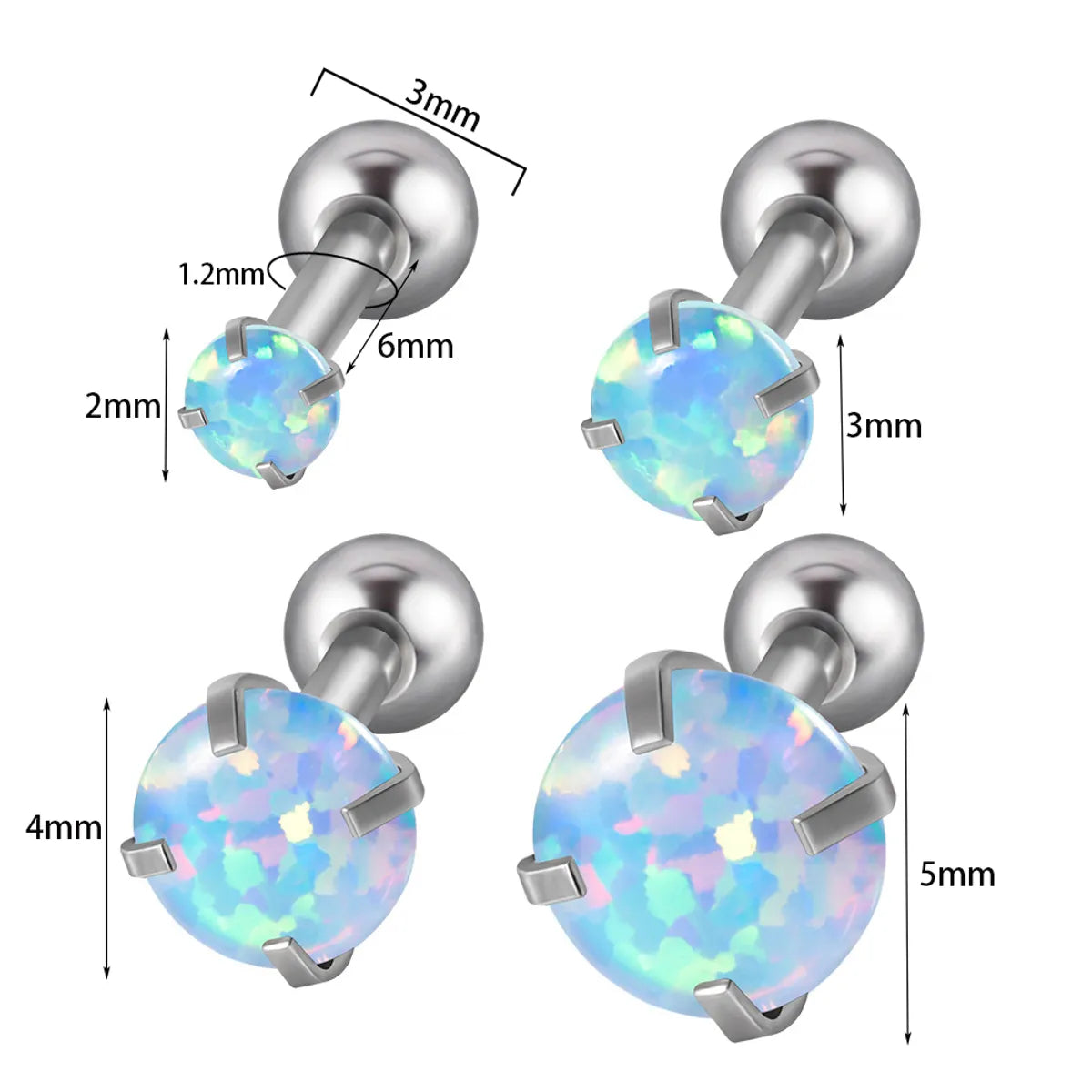 4 Piece Set Ear Cartilage Rings & Studs Retro Round 304 Stainless Steel Synthetic Opal Zircon Inlay Synthetic Opal Zircon