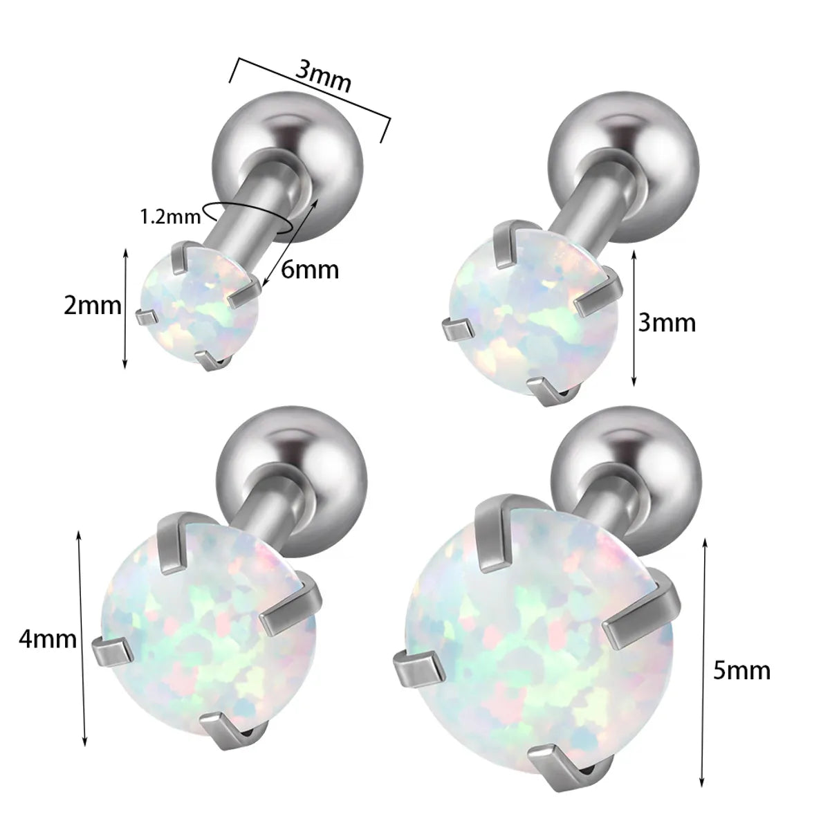 4 Piece Set Ear Cartilage Rings & Studs Retro Round 304 Stainless Steel Synthetic Opal Zircon Inlay Synthetic Opal Zircon