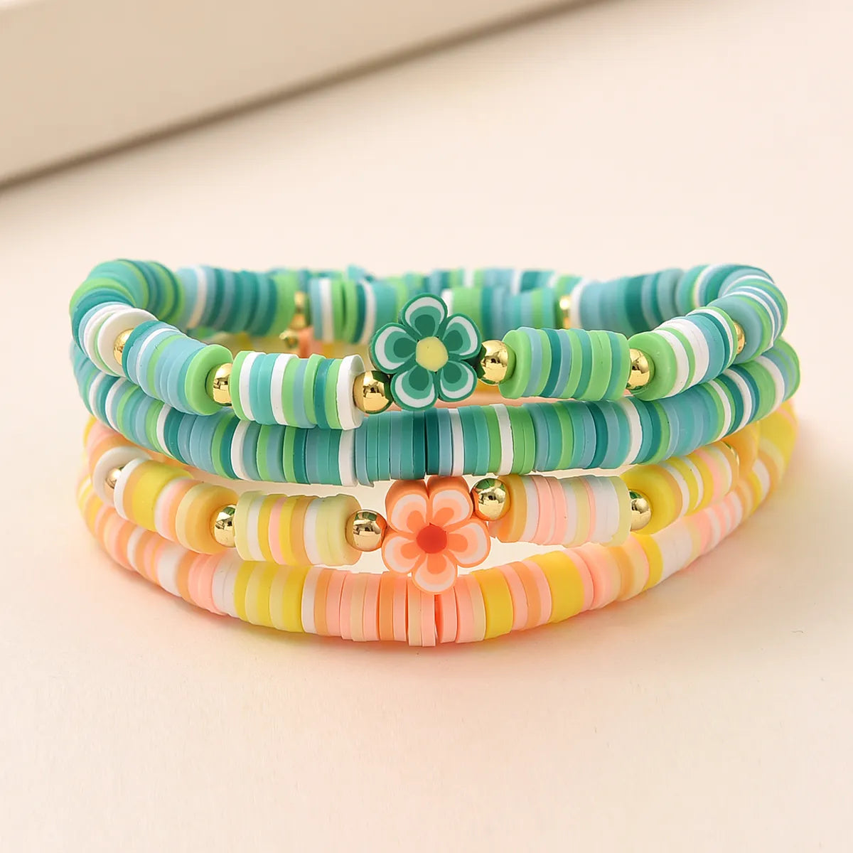 4 Piece Set Vacation Simple Style Flower Alloy Soft Clay Plating Gold Plated Women's Bracelets