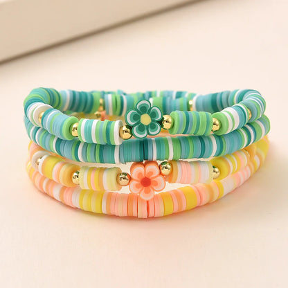 4 Piece Set Vacation Simple Style Flower Alloy Soft Clay Plating Gold Plated Women's Bracelets