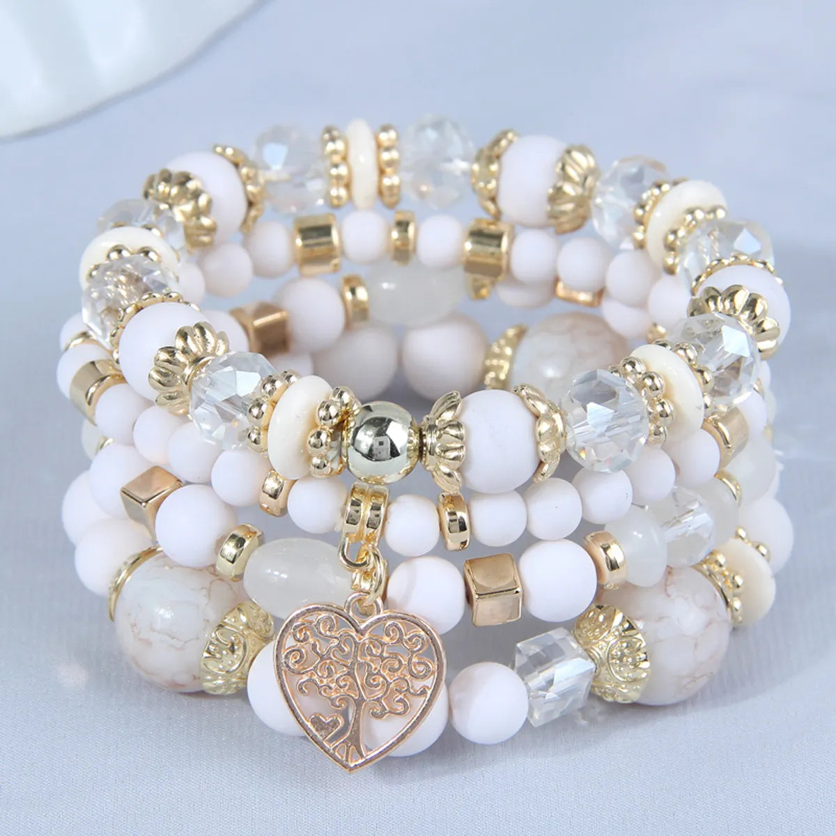 4 Pieces Fashion Heart Shape Alloy Glass Beaded Women's Bracelets