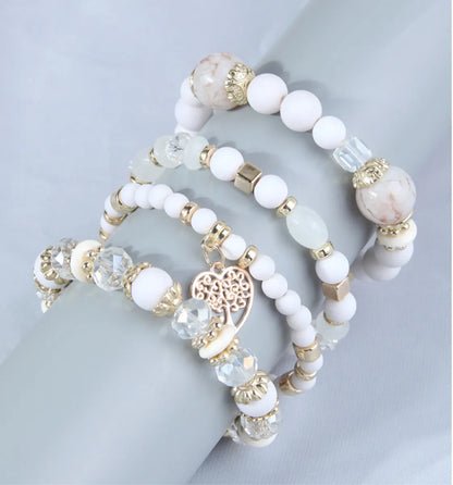 4 Pieces Fashion Heart Shape Alloy Glass Beaded Women's Bracelets