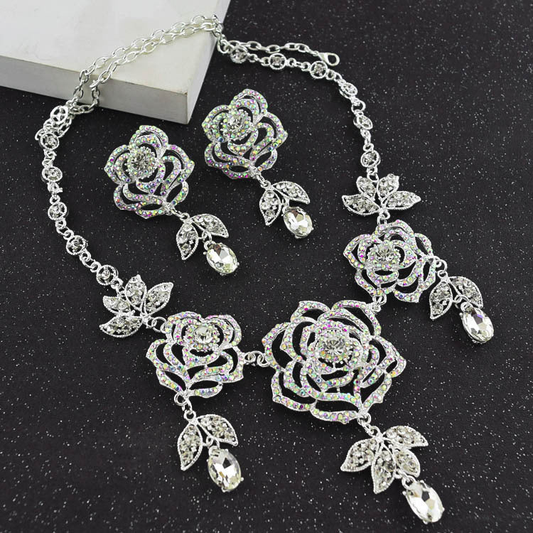 Korean Bridal Necklace Earrings Two Piece Set Wedding Accessories