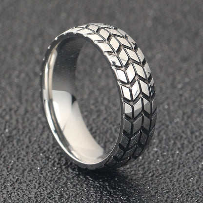 Simple Style 18k Gold Plated Tire Pattern Titanium Steel Ring