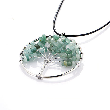 1 Piece Retro Leaf Natural Stone Crystal Handmade Pendant Necklace