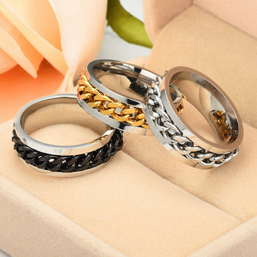 New Simple Titanium Steel Rotatable Roman Chain Ring Wholesale Gooddiy