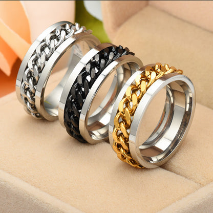 New Simple Titanium Steel Rotatable Roman Chain Ring Wholesale Gooddiy