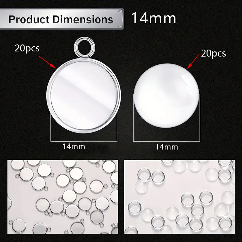 40pcs Alloy Glass Silver Plated Round Pendant