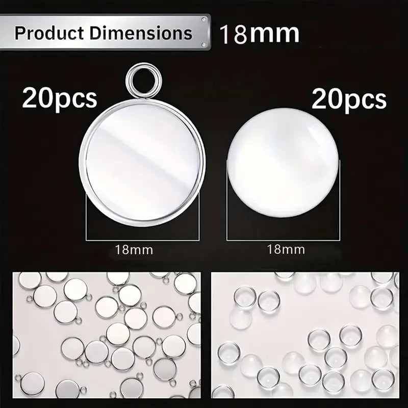 40pcs Alloy Glass Silver Plated Round Pendant