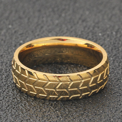 Simple Style 18k Gold Plated Tire Pattern Titanium Steel Ring