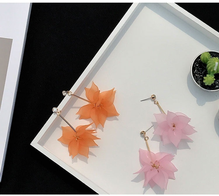Korea's New Petal Earrings Lotus Flower Earrings Long Tassel Earrings