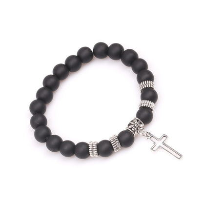 Yoga Beads Energy Natural Stone Bracelet Frosted Stone Volcanic Stone Cross Bracelet