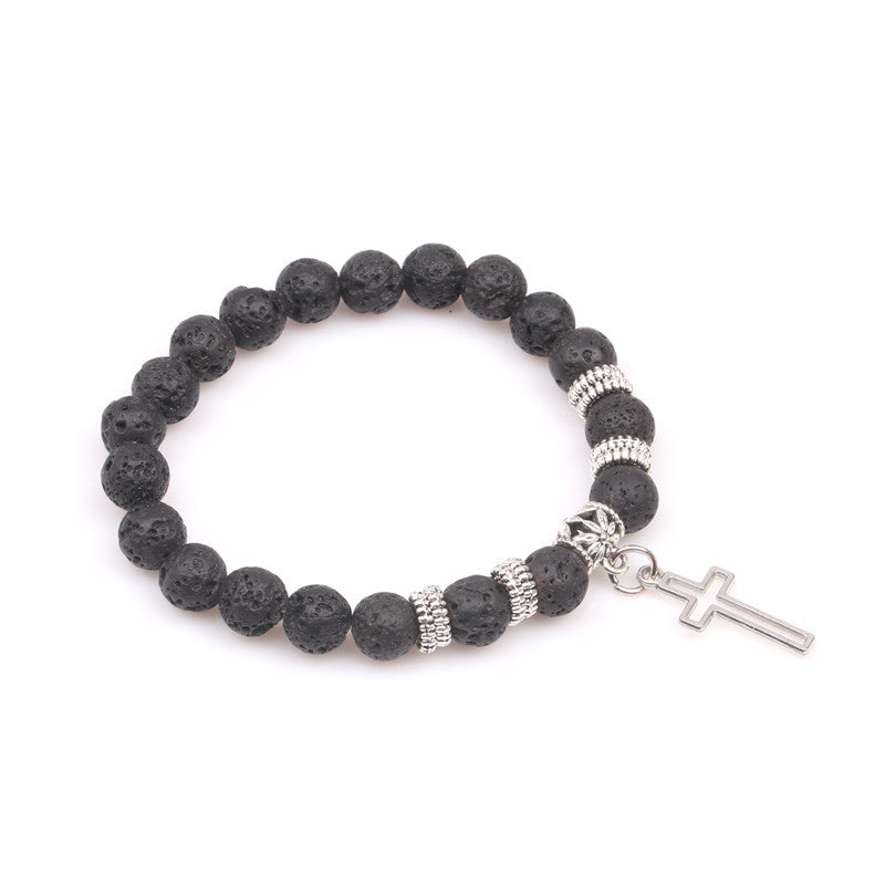 Yoga Beads Energy Natural Stone Bracelet Frosted Stone Volcanic Stone Cross Bracelet