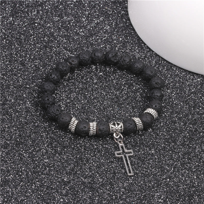 Yoga Beads Energy Natural Stone Bracelet Frosted Stone Volcanic Stone Cross Bracelet