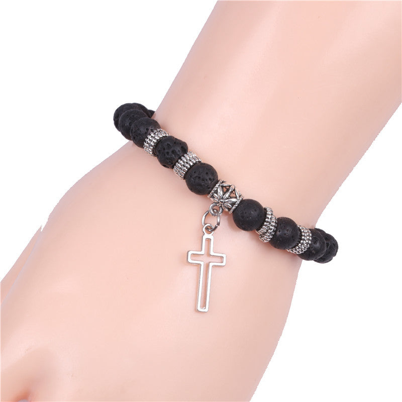 Yoga Beads Energy Natural Stone Bracelet Frosted Stone Volcanic Stone Cross Bracelet