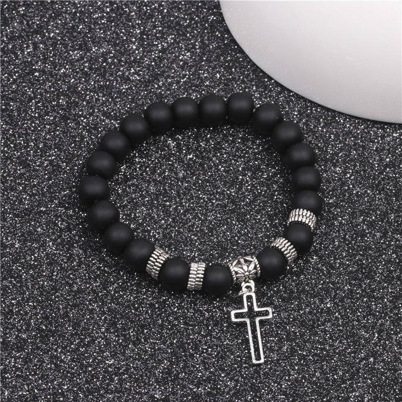 Yoga Beads Energy Natural Stone Bracelet Frosted Stone Volcanic Stone Cross Bracelet