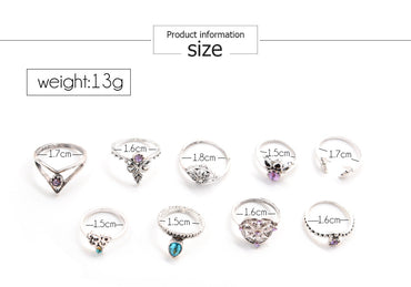 Wholesale Jewelry Geometry Ship Rudder Cross Leaf Gemstone 9-piece Set Ring Gooddiy