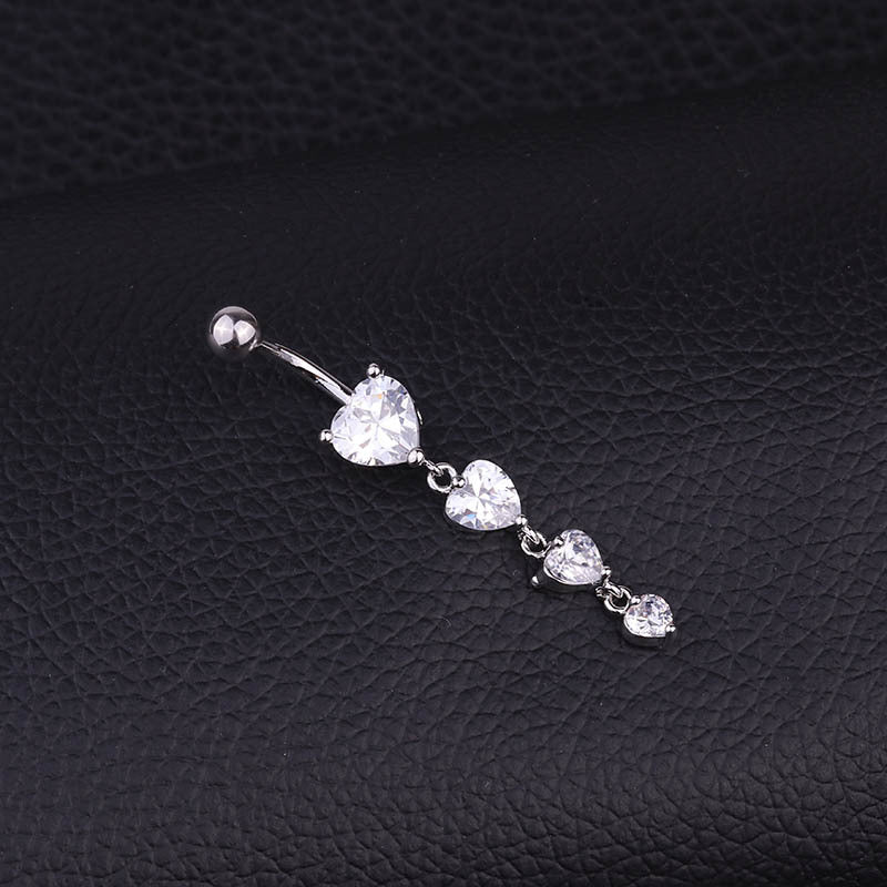 Fashion Heart Stainless Steel Inlaid Zircon Belly Ring