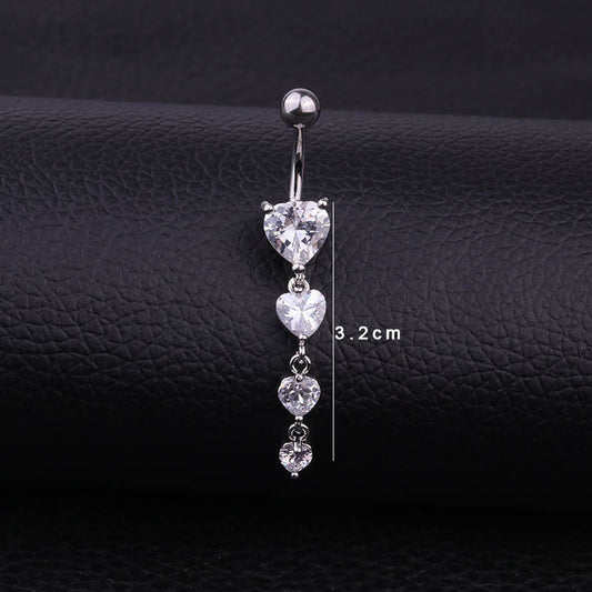Fashion Heart Stainless Steel Inlaid Zircon Belly Ring