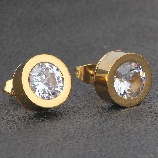 1 Set Simple Style Round Inlay Titanium Steel Zircon Ear Studs