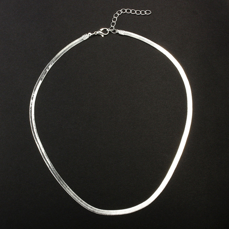 New Flat Snake Bone Chain Bare Chain Simple Silver Collar Short Clavicle Blade Chain Men And Women Jewelry