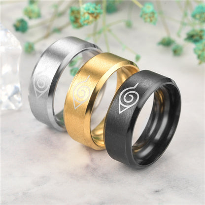 Anime Peripheral Naruto Ring Stainless Steel Men's Lettering Ring