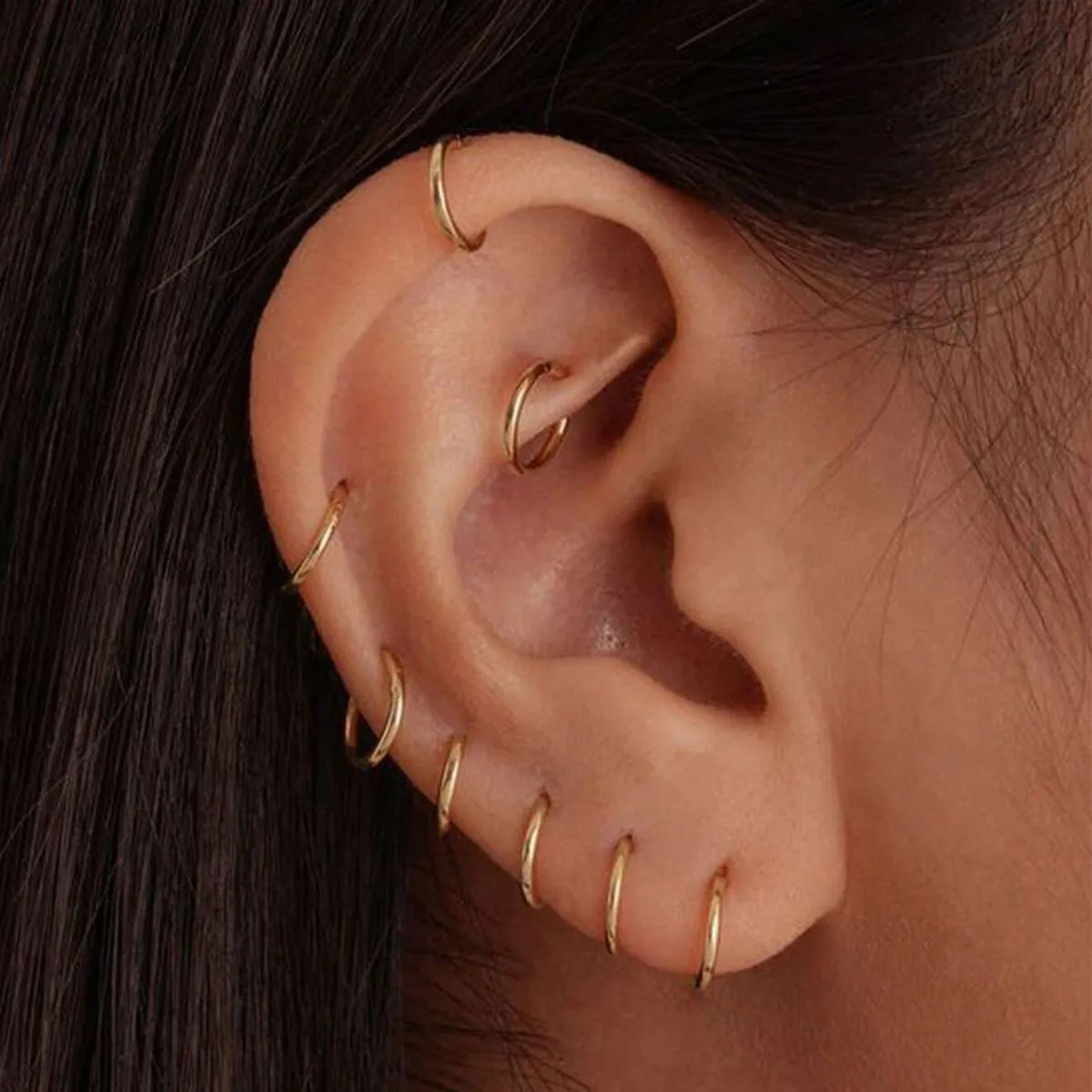 5 Pairs Basic Round Plating 304 Stainless Steel 14K Gold Plated Cartilage Earrings