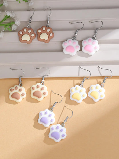 5 Pairs Cartoon Style Animal Plating Resin Silver Plated Drop Earrings