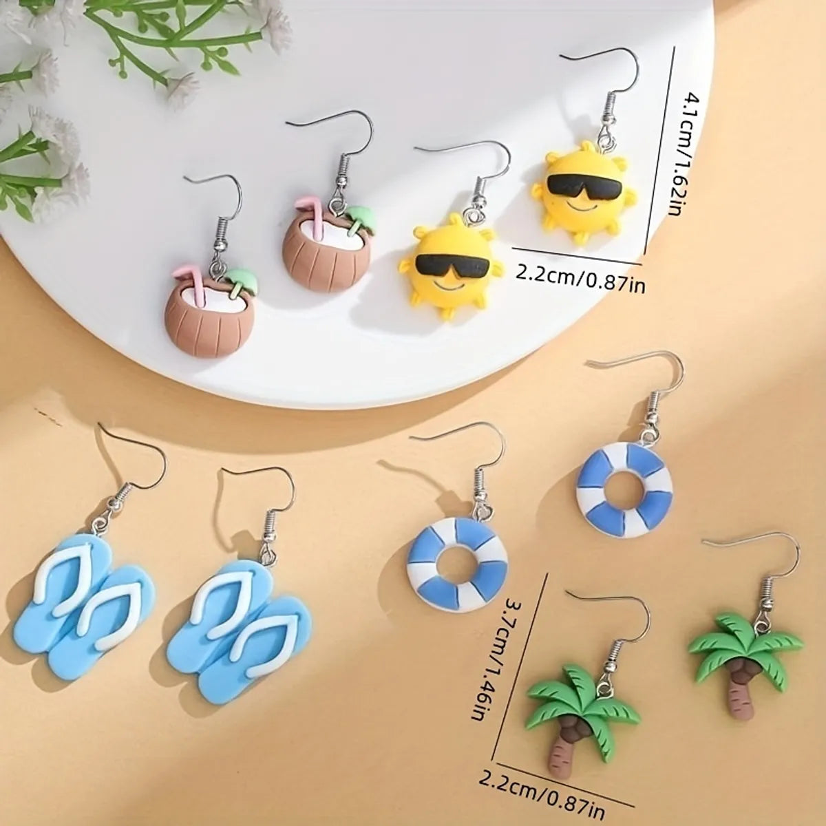 5 Pairs Cartoon Style Funny Sweet Cartoon Plating Resin Silver Plated Drop Earrings