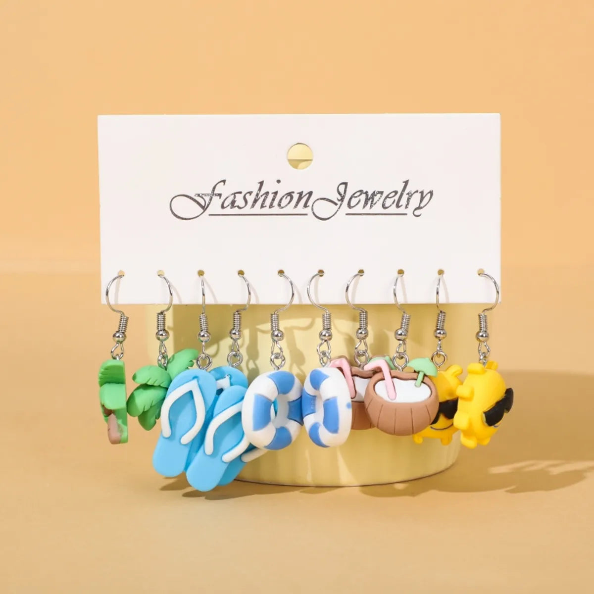 5 Pairs Cartoon Style Funny Sweet Cartoon Plating Resin Silver Plated Drop Earrings