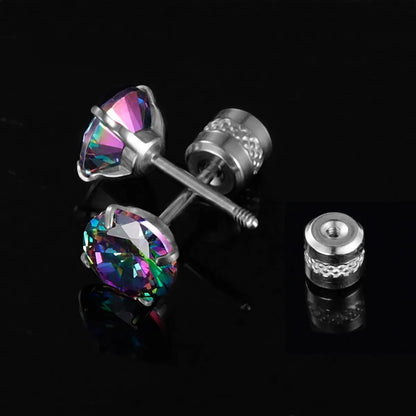 5 Pairs Casual Simple Style Round Plating Inlay Stainless Steel Zircon Ear Studs