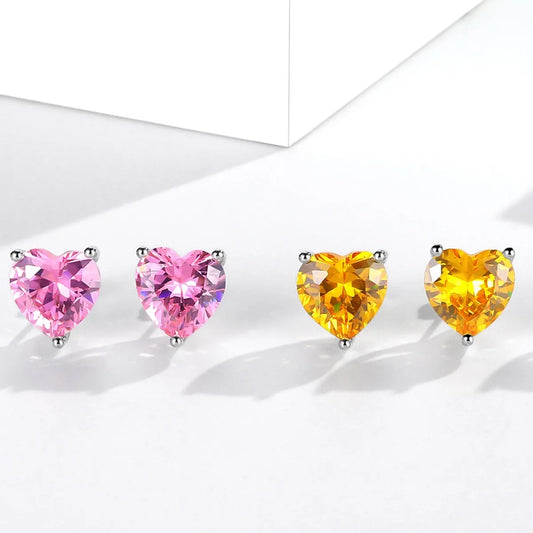 5 Pairs Elegant Simple Style Solid Color Heart Copper Zircon White Gold Plated Ear Studs