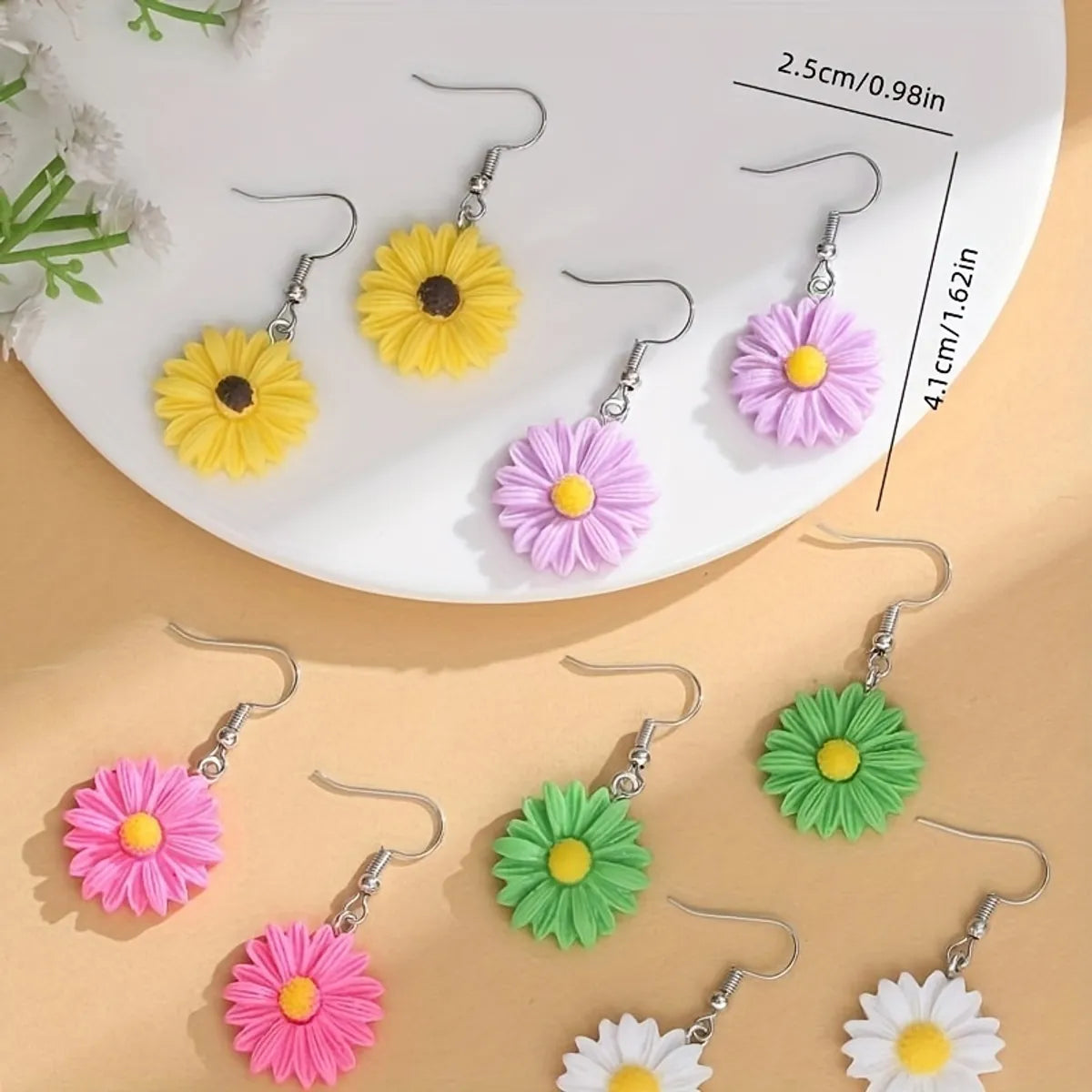 5 Pairs Streetwear Chrysanthemum Resin Drop Earrings