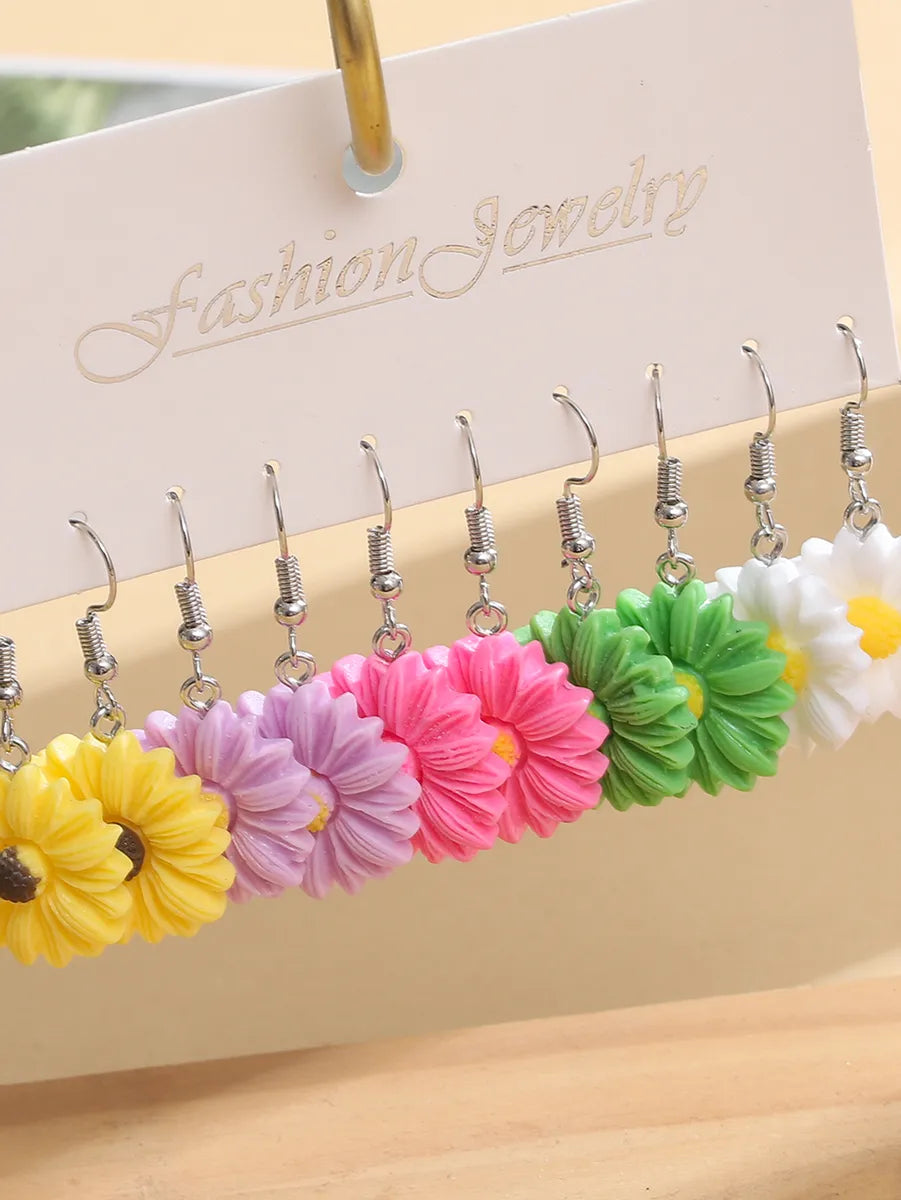 5 Pairs Streetwear Chrysanthemum Resin Drop Earrings