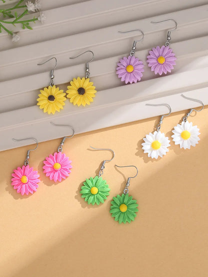 5 Pairs Streetwear Chrysanthemum Resin Drop Earrings