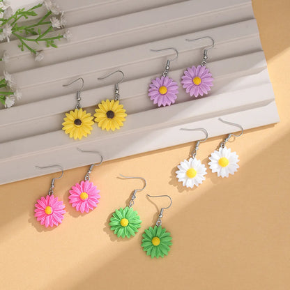 5 Pairs Streetwear Chrysanthemum Resin Drop Earrings