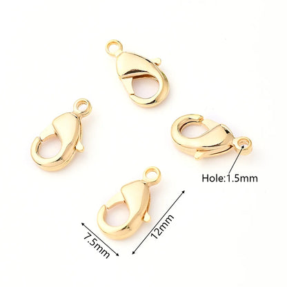 5 Pcs/Package 10x5.5mm 12x7.5mm Hole 1~1.9mm Copper 18K Gold Plated Simple Solid Color Polished Lobster Clasp