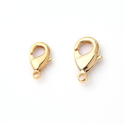 5 Pcs/Package 10x5.5mm 12x7.5mm Hole 1~1.9mm Copper 18K Gold Plated Simple Solid Color Polished Lobster Clasp