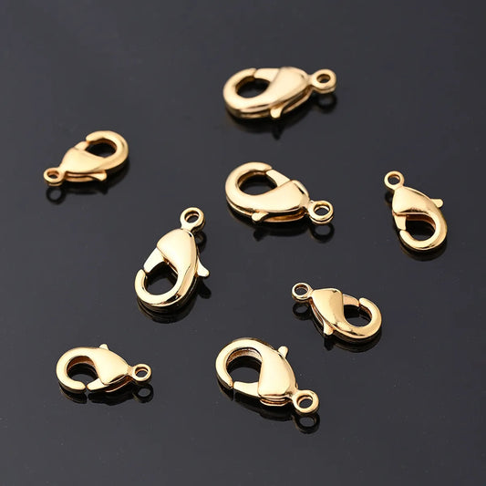 5 Pcs/Package 10x5.5mm 12x7.5mm Hole 1~1.9mm Copper 18K Gold Plated Simple Solid Color Polished Lobster Clasp