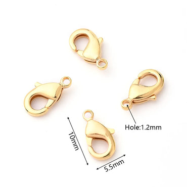 5 Pcs/Package 10x5.5mm 12x7.5mm Hole 1~1.9mm Copper 18K Gold Plated Simple Solid Color Polished Lobster Clasp