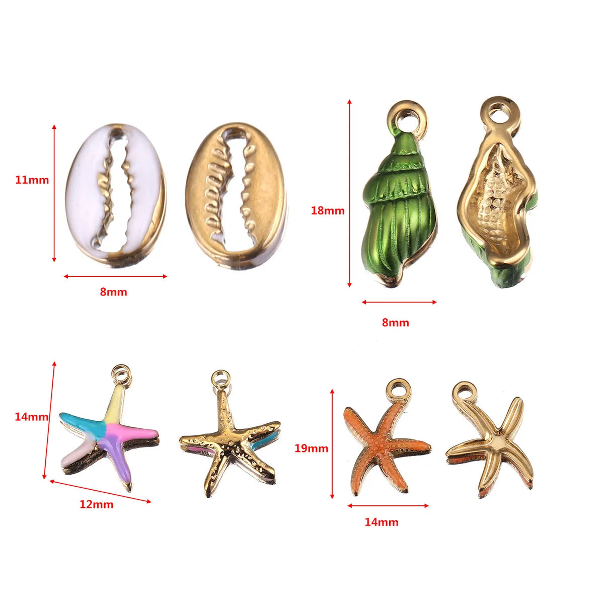 5 PCS/Package 12 * 14mm 14*19mm 8*11mm 304 Stainless Steel Starfish Conch Shell Pendant