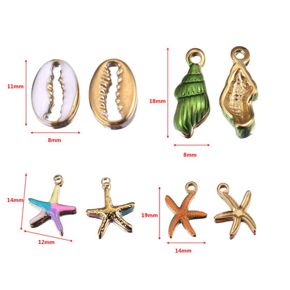 5 PCS/Package 12 * 14mm 14*19mm 8*11mm 304 Stainless Steel Starfish Conch Shell Pendant