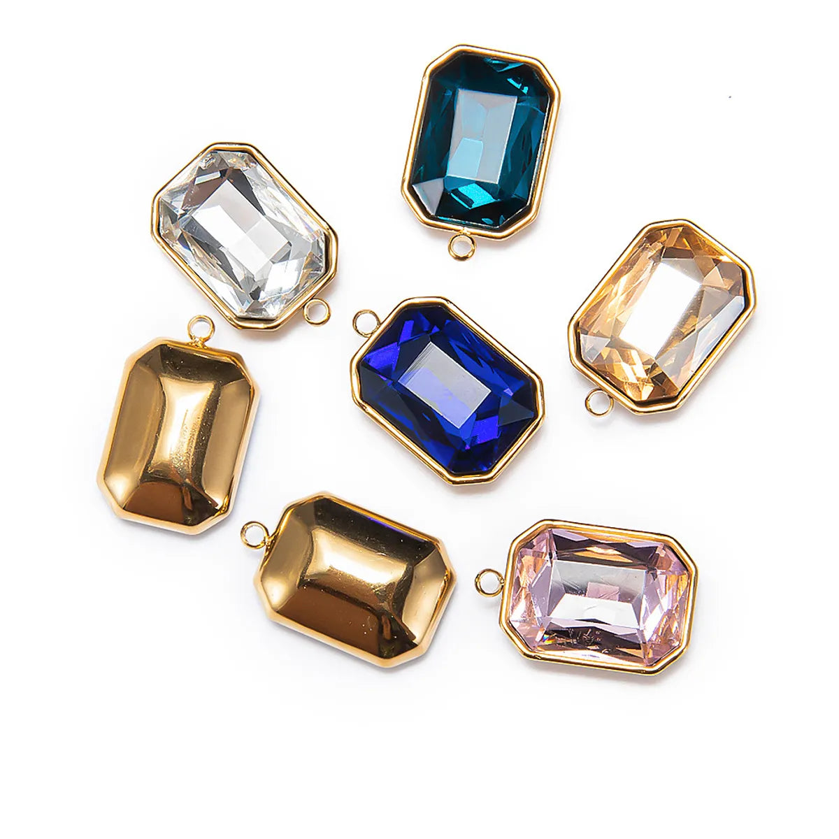 5 PCS/Package 12 * 16mm Hole 1~1.9mm Stainless Steel Glass Zircon Rectangle Polished Pendant