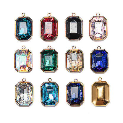 5 PCS/Package 12 * 16mm Hole 1~1.9mm Stainless Steel Glass Zircon Rectangle Polished Pendant