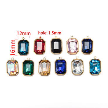 5 PCS/Package 12 * 16mm Hole 1~1.9mm Stainless Steel Glass Zircon Rectangle Polished Pendant