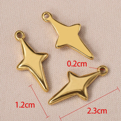 5 PCS/Package 12 * 23mm Hole 2~2.9mm 304 Stainless Steel 18K Gold Plated Star Pendant