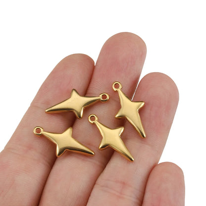 5 PCS/Package 12 * 23mm Hole 2~2.9mm 304 Stainless Steel 18K Gold Plated Star Pendant