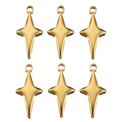 5 PCS/Package 12 * 23mm Hole 2~2.9mm 304 Stainless Steel 18K Gold Plated Star Pendant