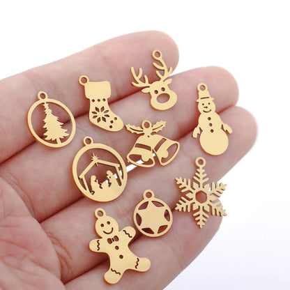 5 PCS/Package 13*16mm 14*19mm 304 Stainless Steel Christmas Tree Snowman Snowflake Pendant